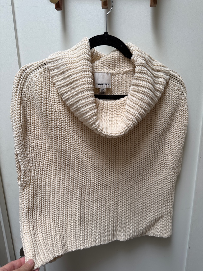 Industry Ivory Cable Cowl-Neck Sweater 100% Cotton Size Small